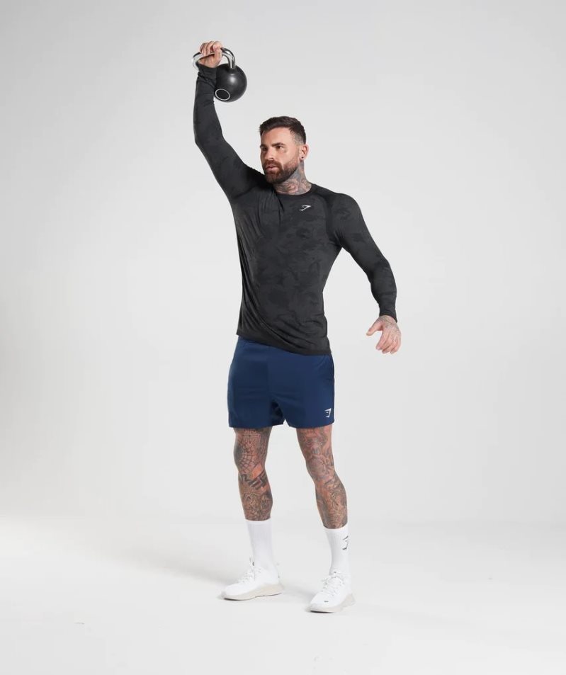 Men's Gymshark Geo Seamless Long Sleeve T-Shirts Black | CA 71AND8